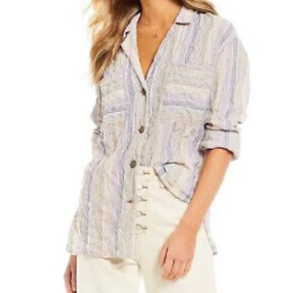 FREE PEOPLE PURPLE NIGHT LONG SLEEVE BLOUSE SHIRT TOP MULTI-COLORS SIZE …